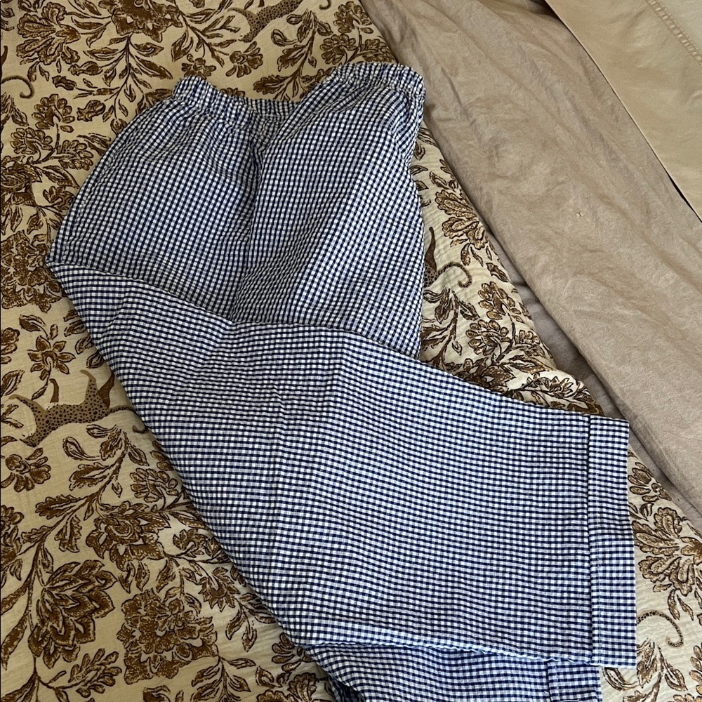 Blue and White Gingham Capris